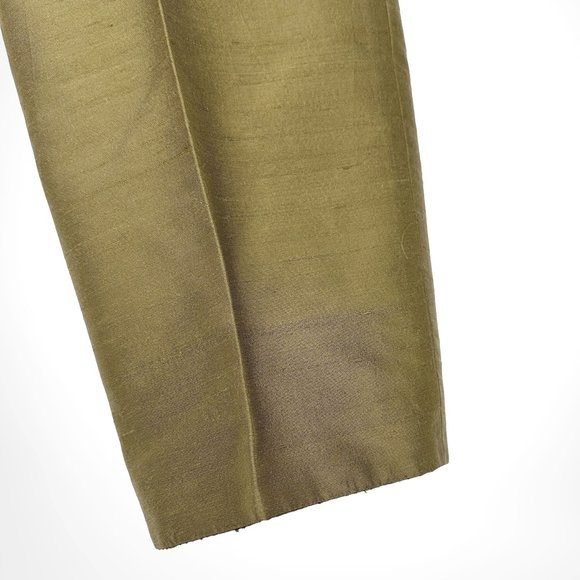 90's/Y2K Vintage Olive Silk Shantung Cigarette Pants - Picture 7 of 12